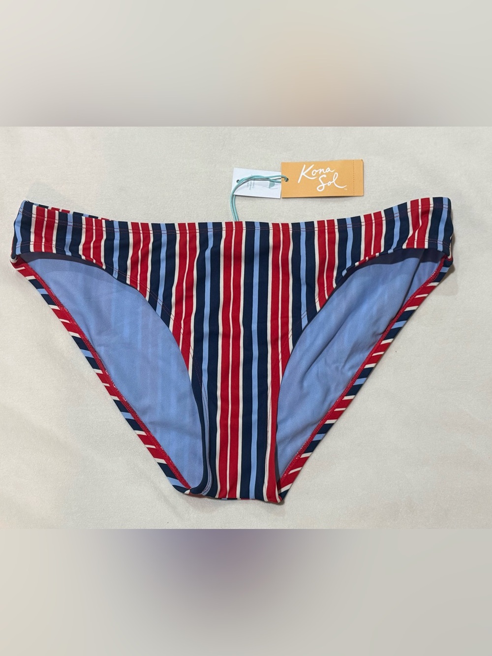 Kona Sol Red, White and Blue Stripe *Bikini Bottom, Large NWT